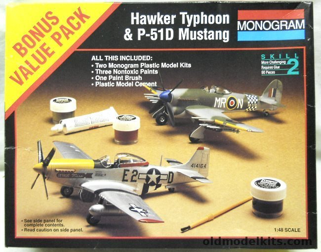 Monogram 1/48 Hawker Typhoon and P-51D Mustang - With Glue and Paint, 6370 plastic model kit